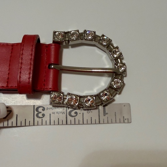 PabDer Red leather belt with silver tone  rhinestones buckle size M (36\